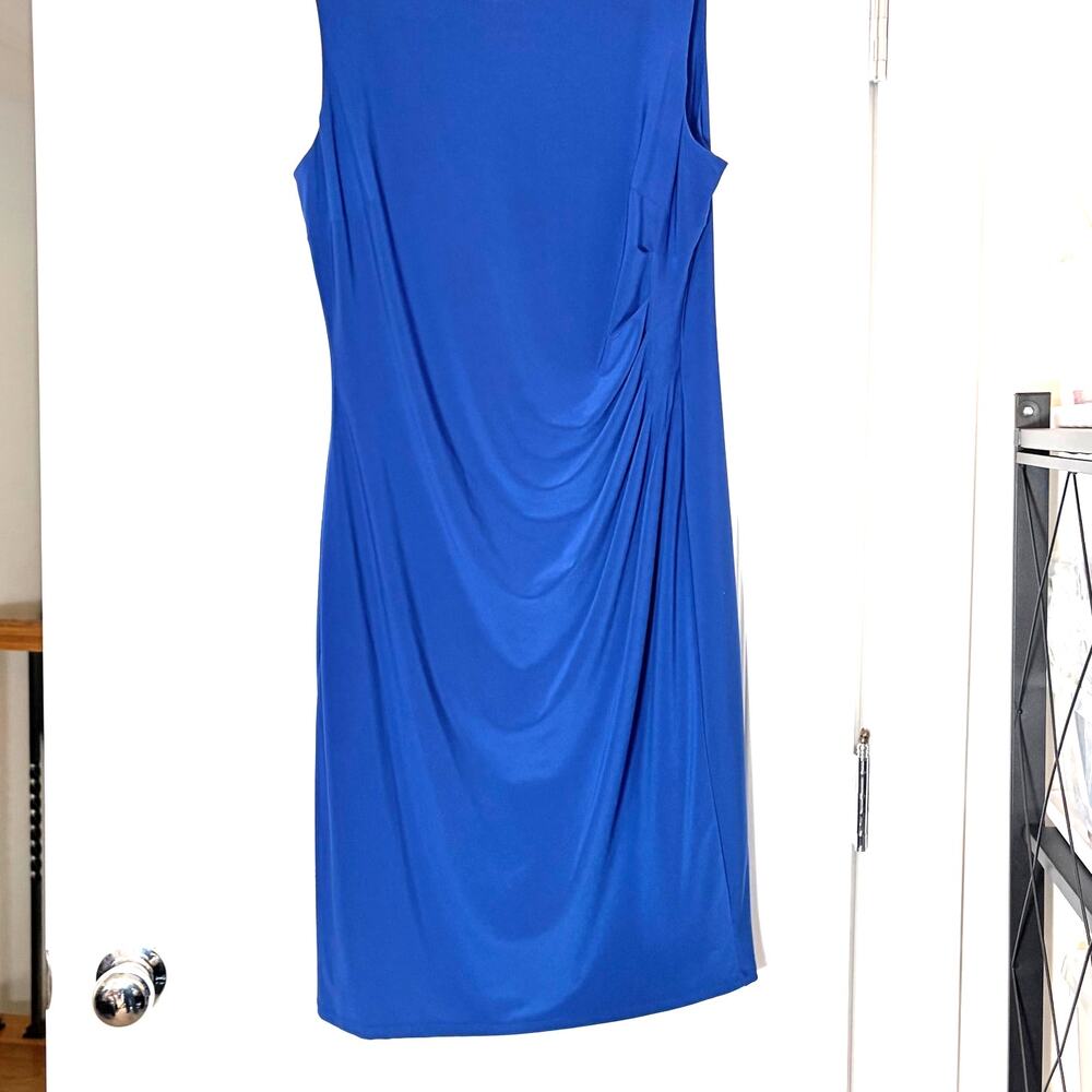 Anne Klein blue sleeveless knee length ruched dress. Size 14. wedding guest